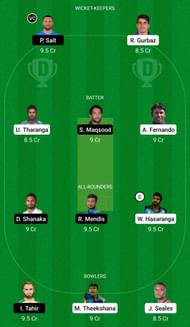 Dream11 Team for Jaffna Kings vs Dambulla Giants - LPL 2021.